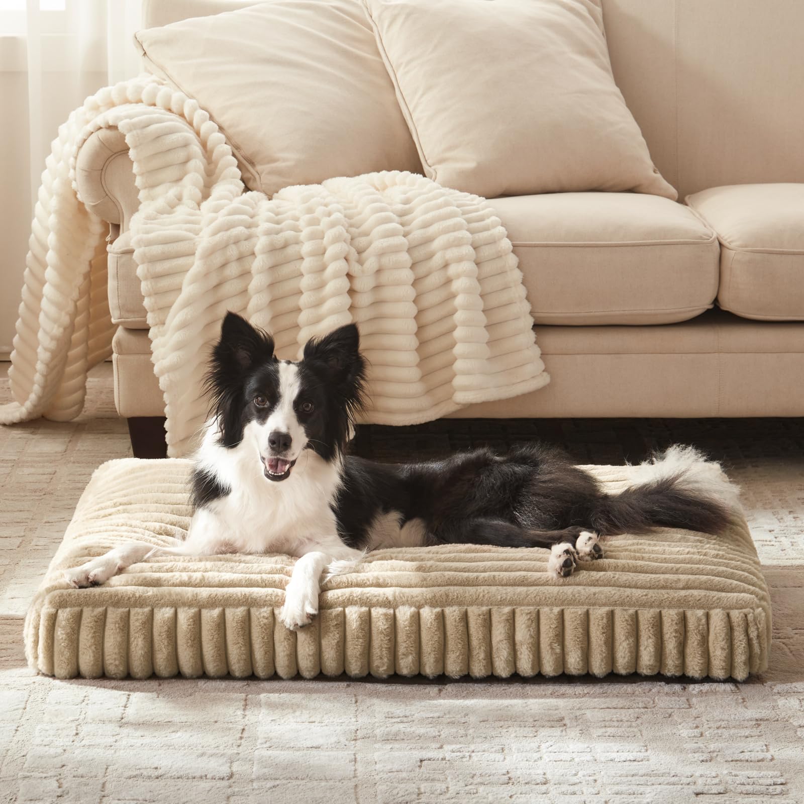 FURTIME large dog bed with flat cover for cozy crate comfort