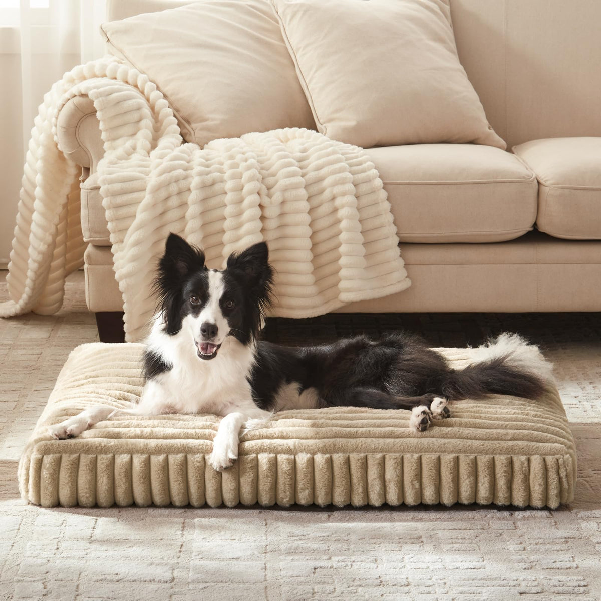 FURTIME large dog bed with flat cover for cozy crate comfort