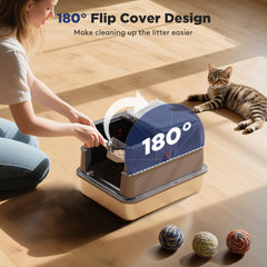 FURTIME flip-top design litter box enables quick, mess-free cleaning.