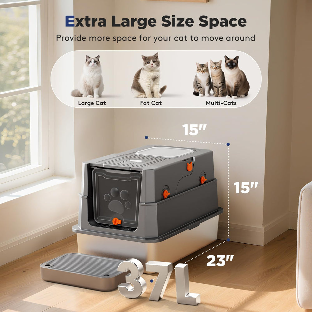 FURTIME large-cat stainless steel box provides 23x15 inches of space.