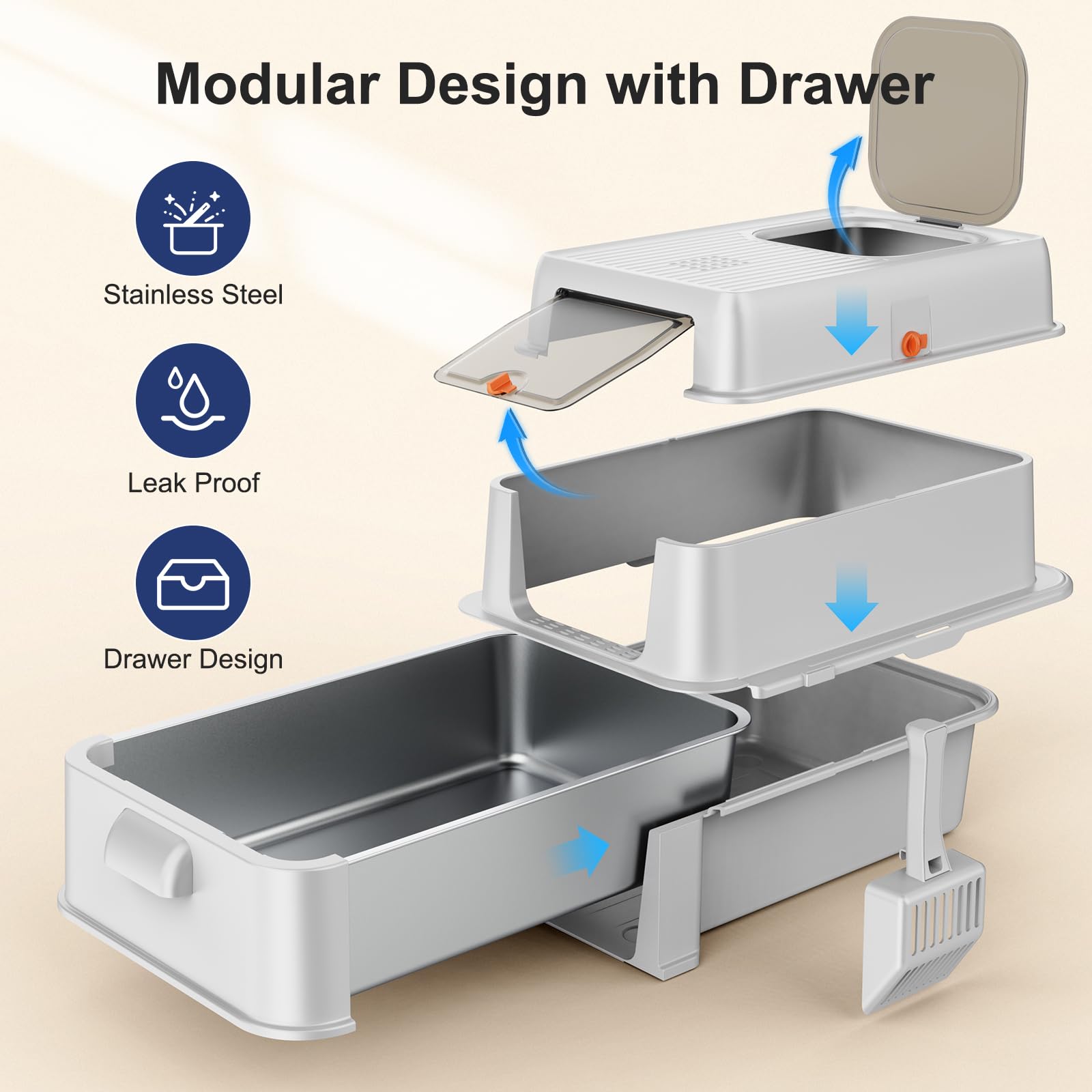 Easy-clean tray feature highlighted on FURTIME litter box