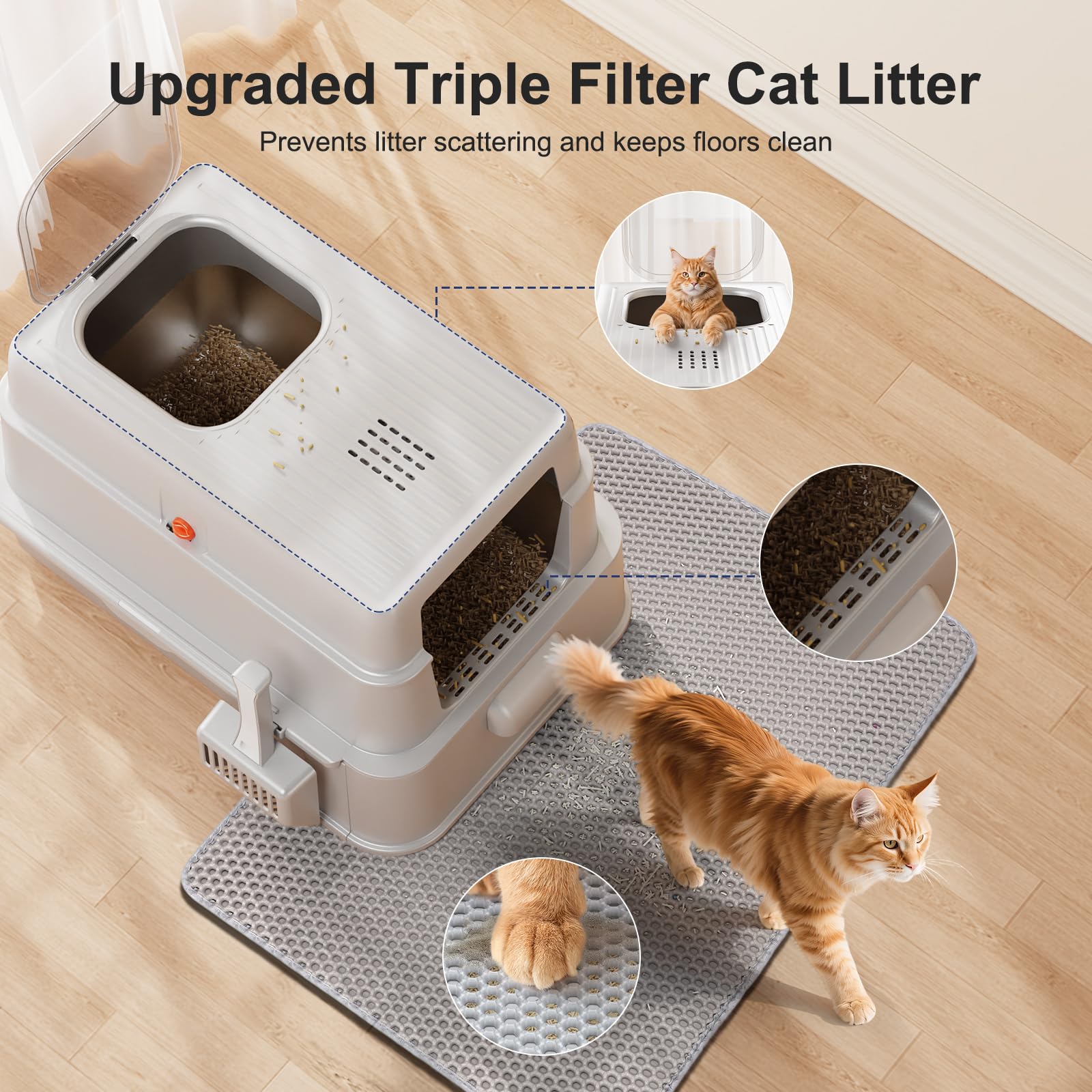 Large 46L capacity FURTIME litter box suitable for big cats up to 25 lbs
