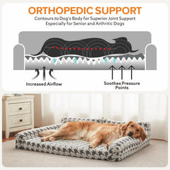 FURTIME orthopedic dog bed bolstered headrest provides neck support during naps.