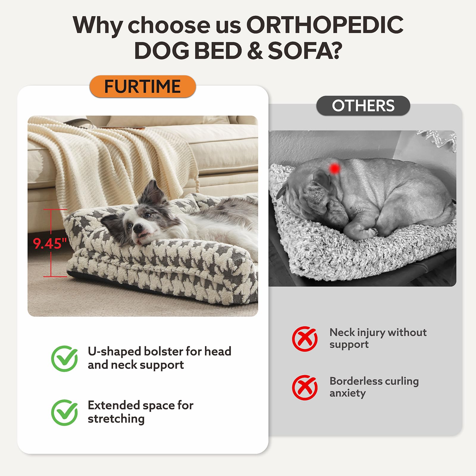 FURTIME orthopedic dog bed removable washable cover makes cleaning simple.