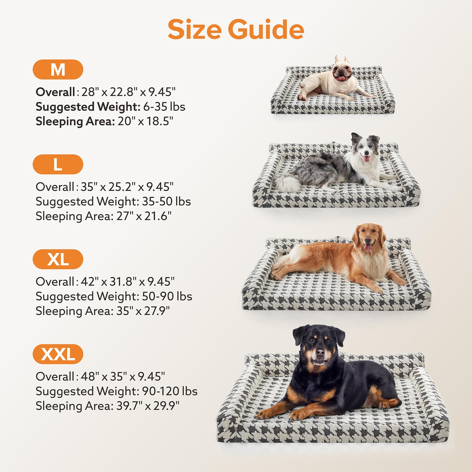 FURTIME orthopedic bed size guide helps choose Large to XXL size.
