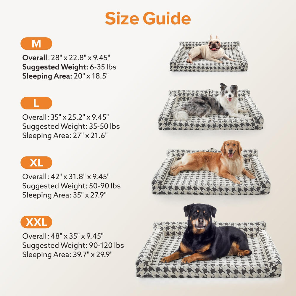 FURTIME orthopedic bed size guide helps choose Large to XXL size.