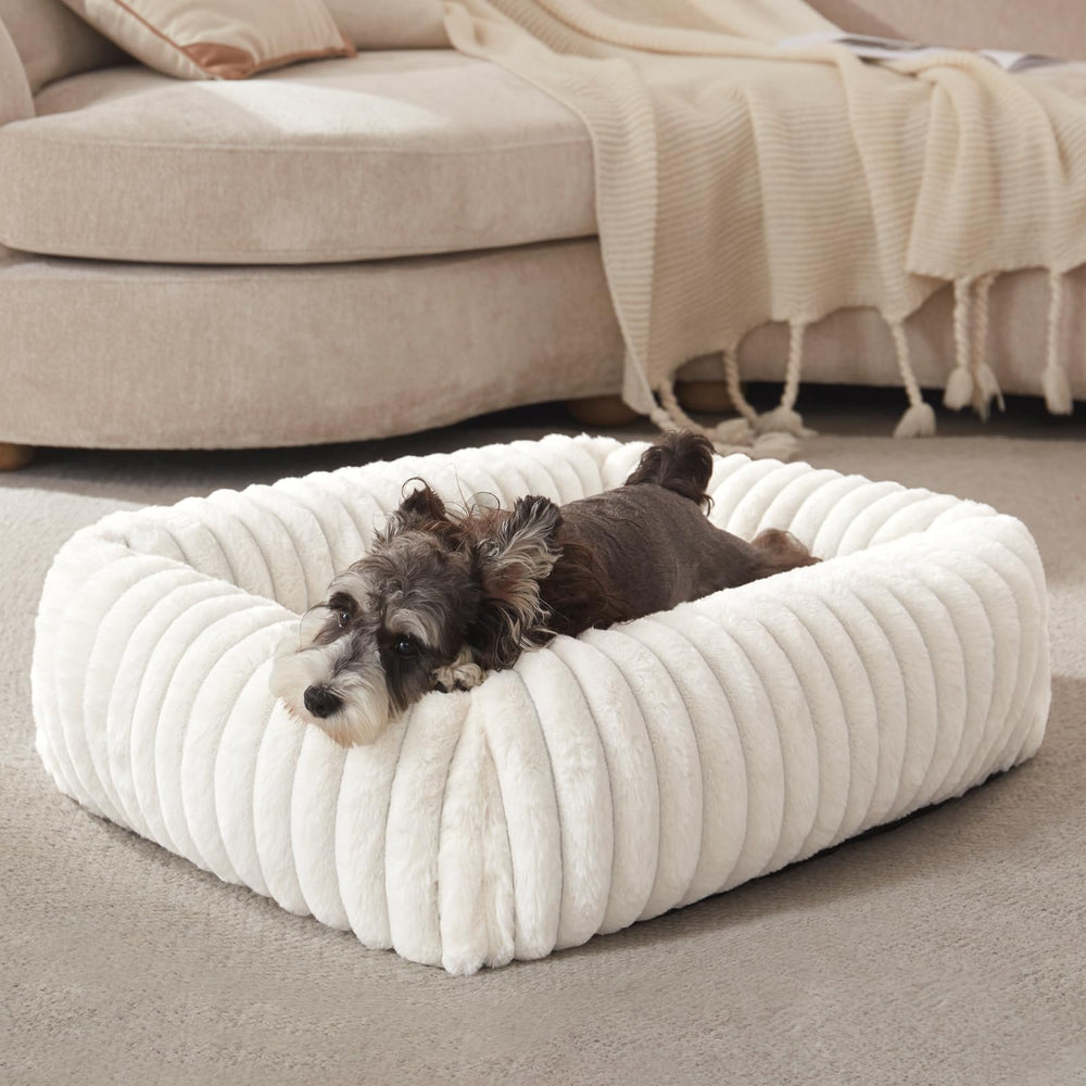 FURTIME small cream dog bed, outer view, promotes restful sleep.