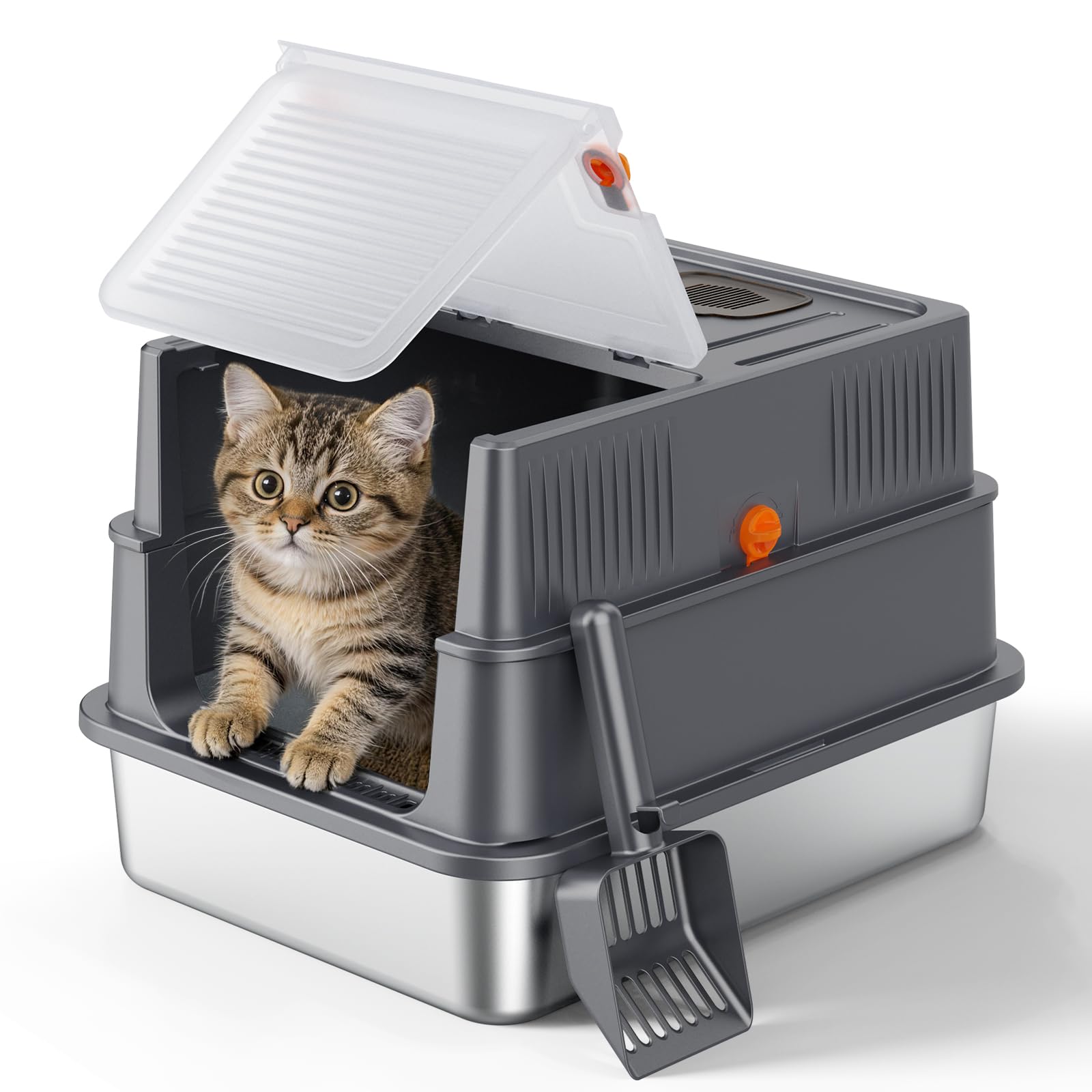 FURTIME litter box with lid for kittens, compact and easy to clean.