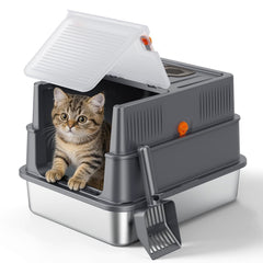 FURTIME litter box with lid for kittens, compact and easy to clean.