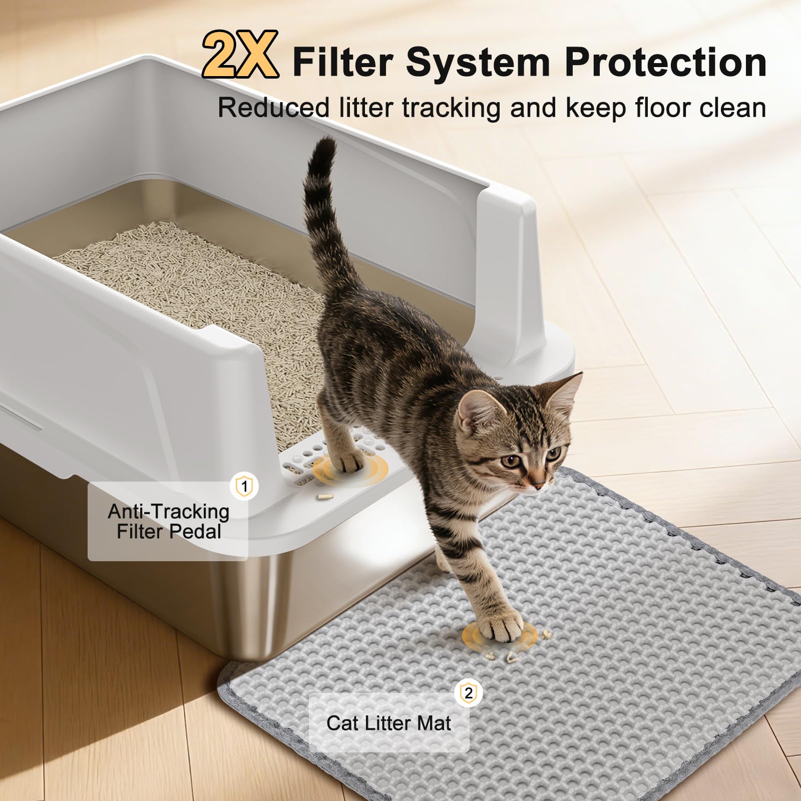 FURTIME stainless steel litter box high sides to reduce litter kickout