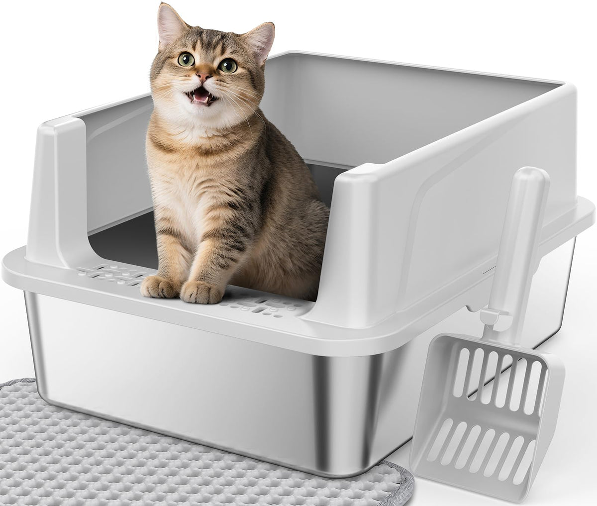 FURTIME stainless steel litter box with lid for small cats offering private space and comfort