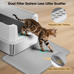 FURTIME anti-tracking mat reduces floor mess around the litter box.