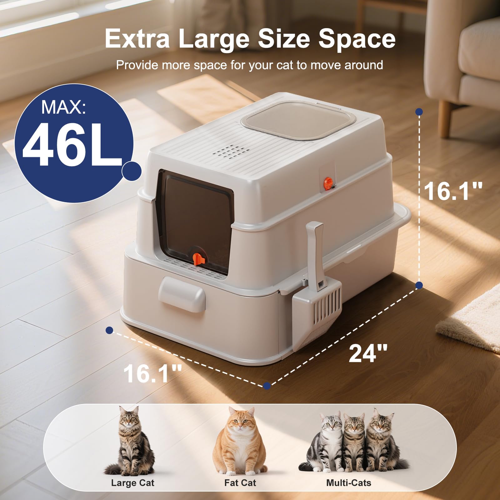 Drawer-design stainless steel litter box for quick cleaning and maintenance