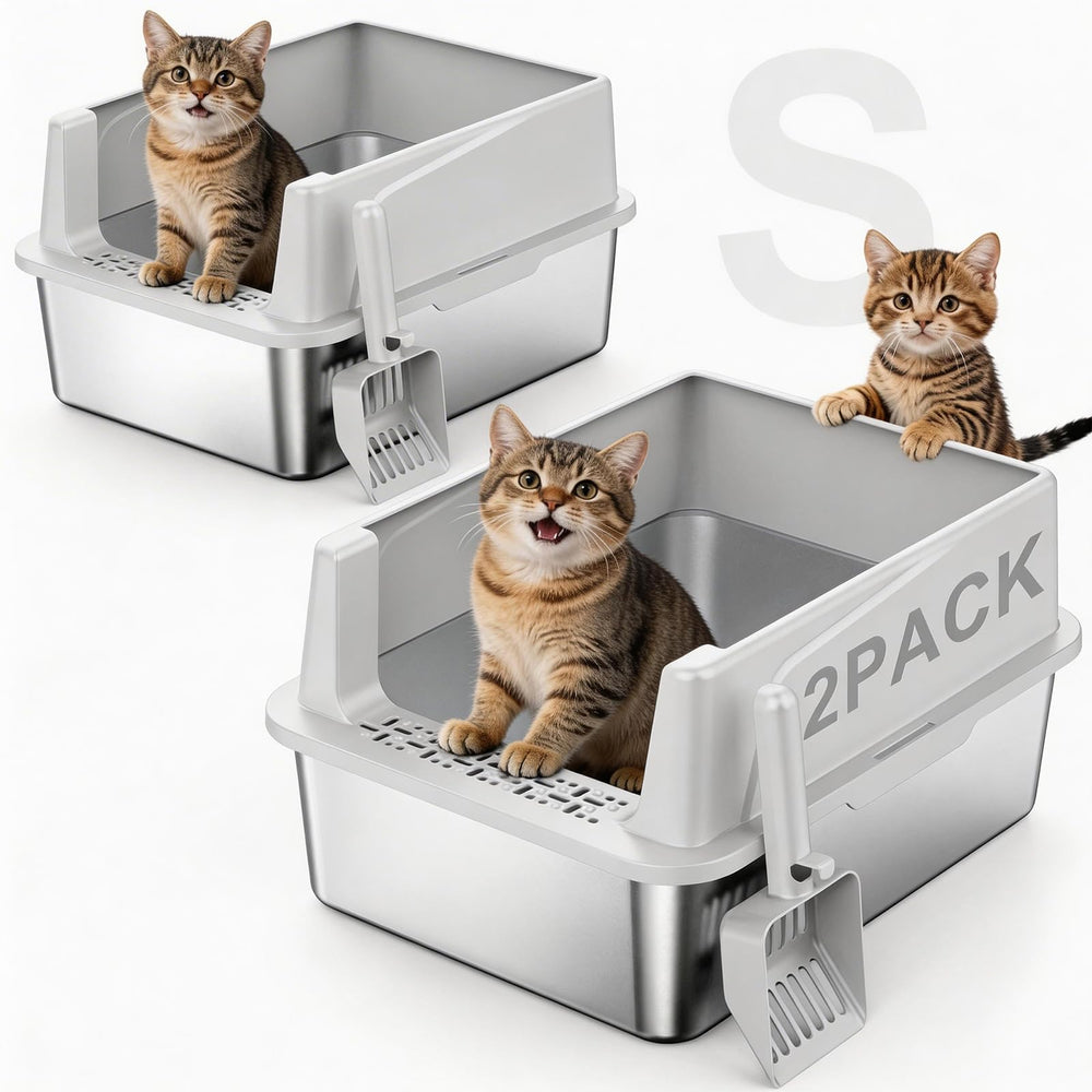 FURTIME stainless steel litter box with lid for leak prevention and privacy.