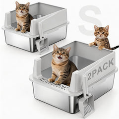 FURTIME stainless steel litter box with lid for leak prevention and privacy.