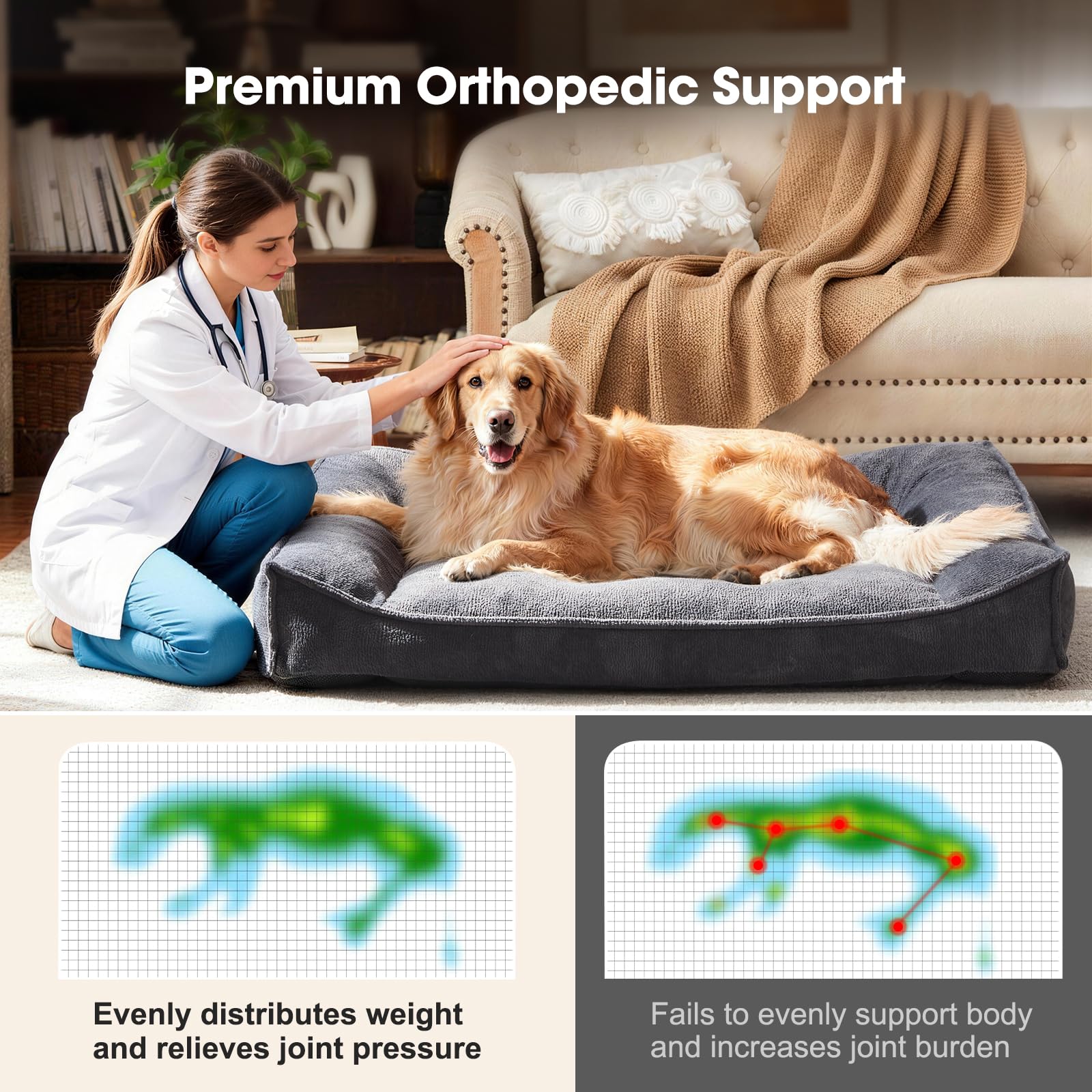 FURTIME XL orthopedic bed anti-slip bottom keeps bed secure on floors.