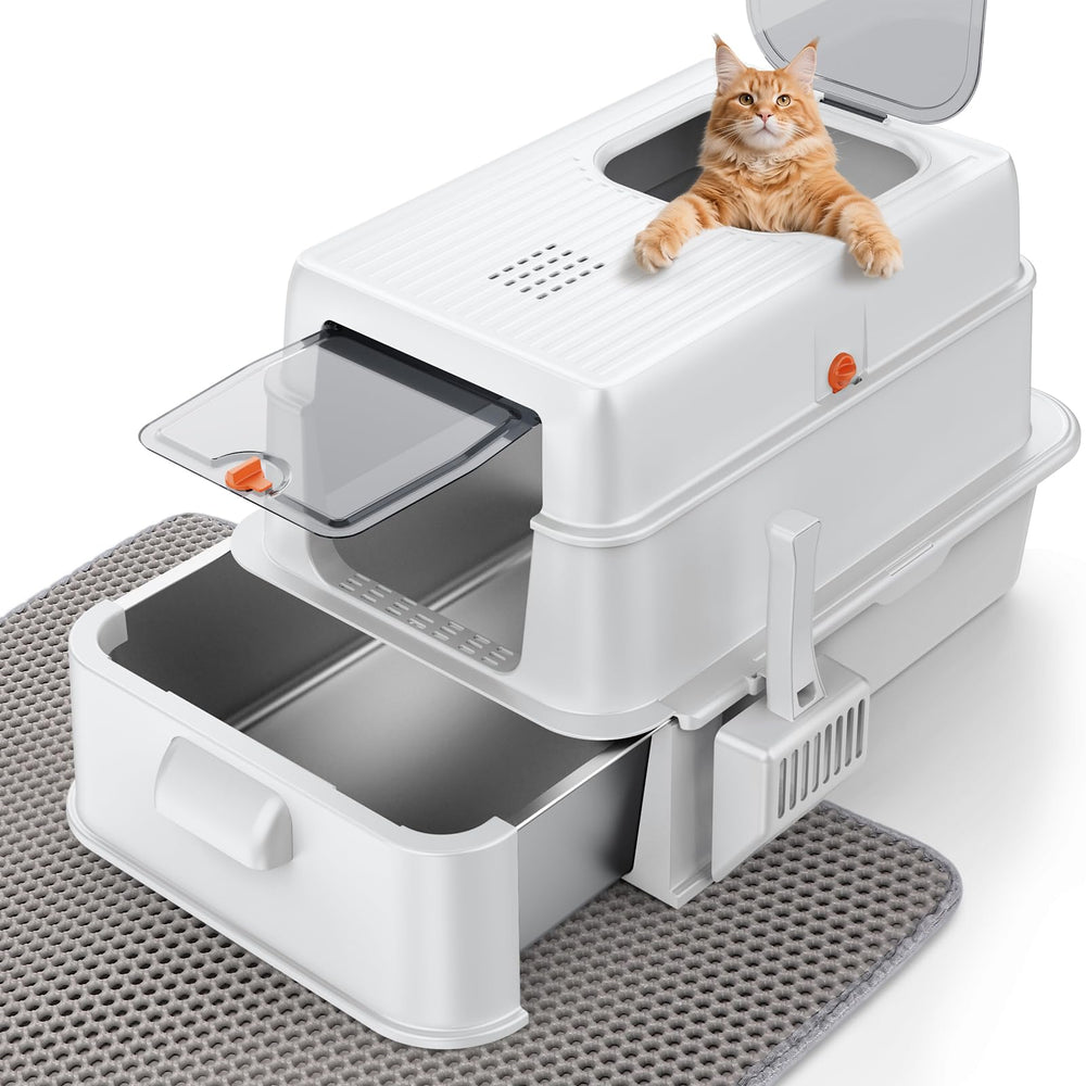 FURTIME XL front-entry stainless steel litter box for easy access and spacious comfort