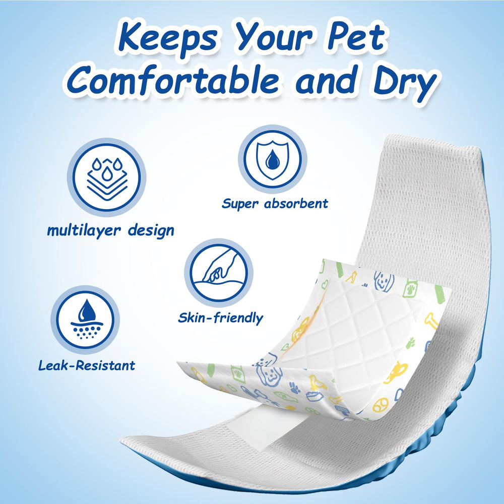 FurVeluxia dog diaper liner 100ct spread-out layout showcases full coverage