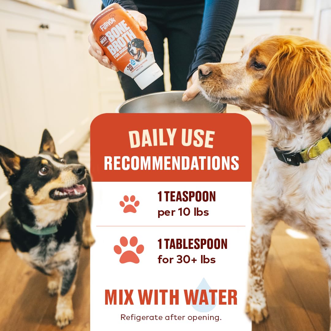 Furvor Beef Bone Broth bottle and bowl ready for a wholesome treat.