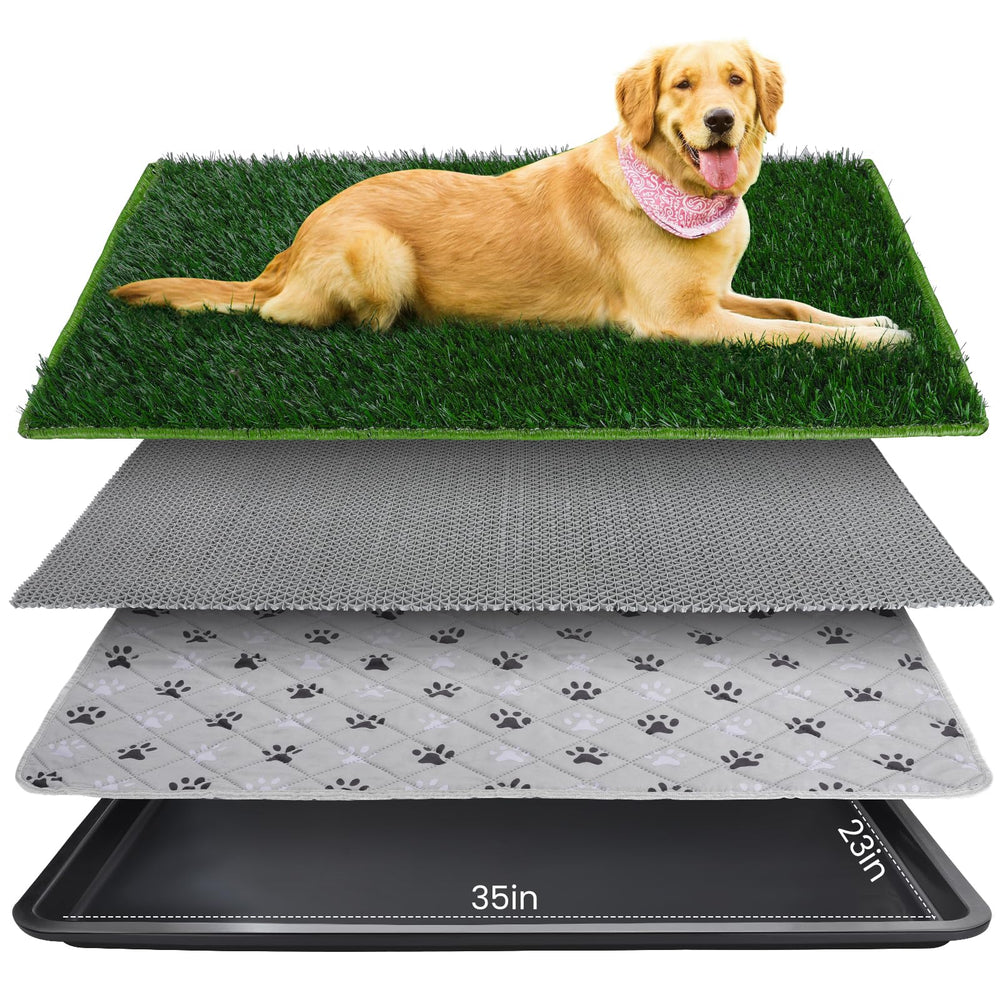 FURWEY dog grass pad top view highlighting lush turf for quick indoor potty training.