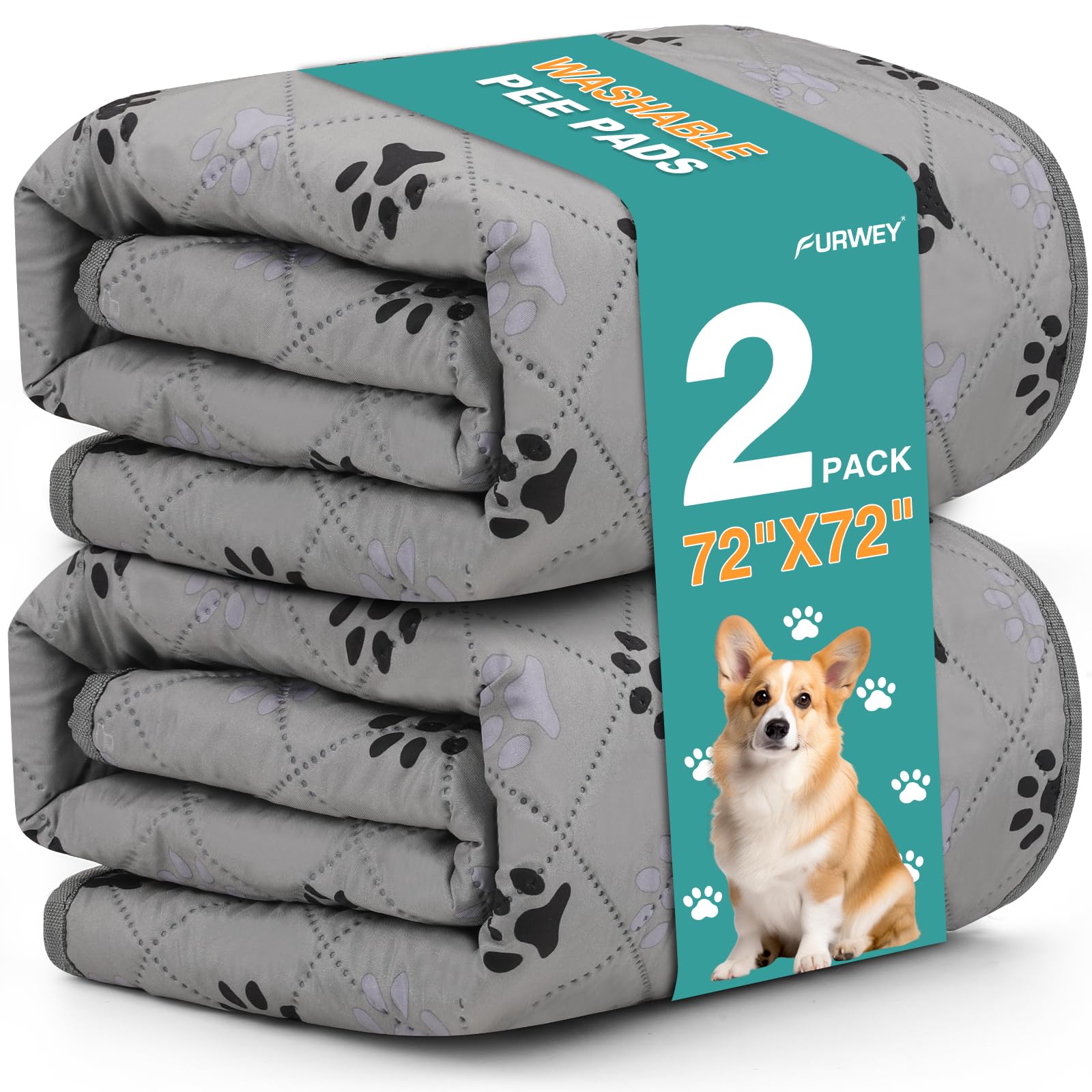 FURWEY dog pee pad 72x72 flat lay, large training surface for housebreaking