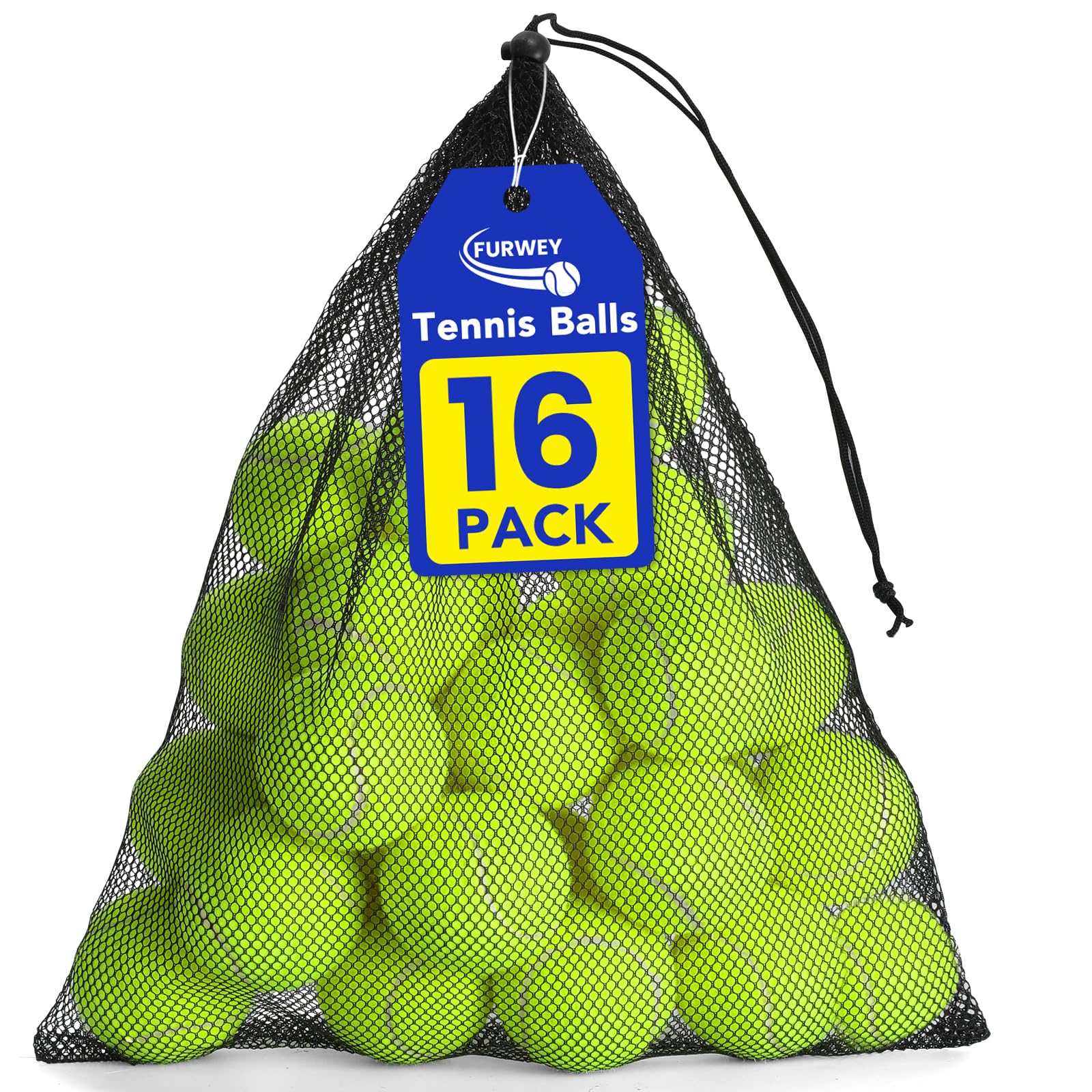 FURWEY dog tennis balls, 2.5-inch diameter, bright yellow for outdoor visibility.