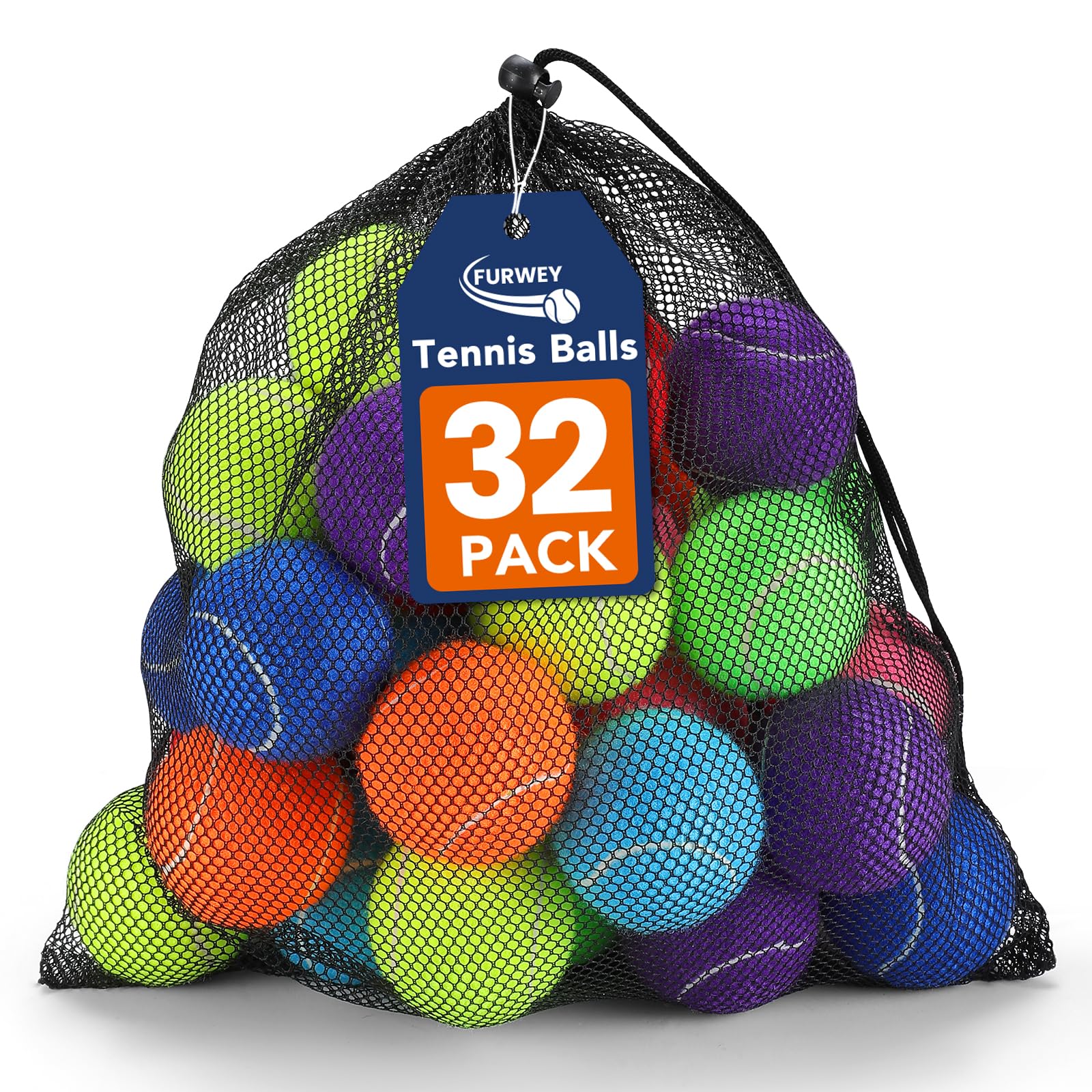 FURWEY tennis balls 32-pack in vibrant colors for easy fetch visibility