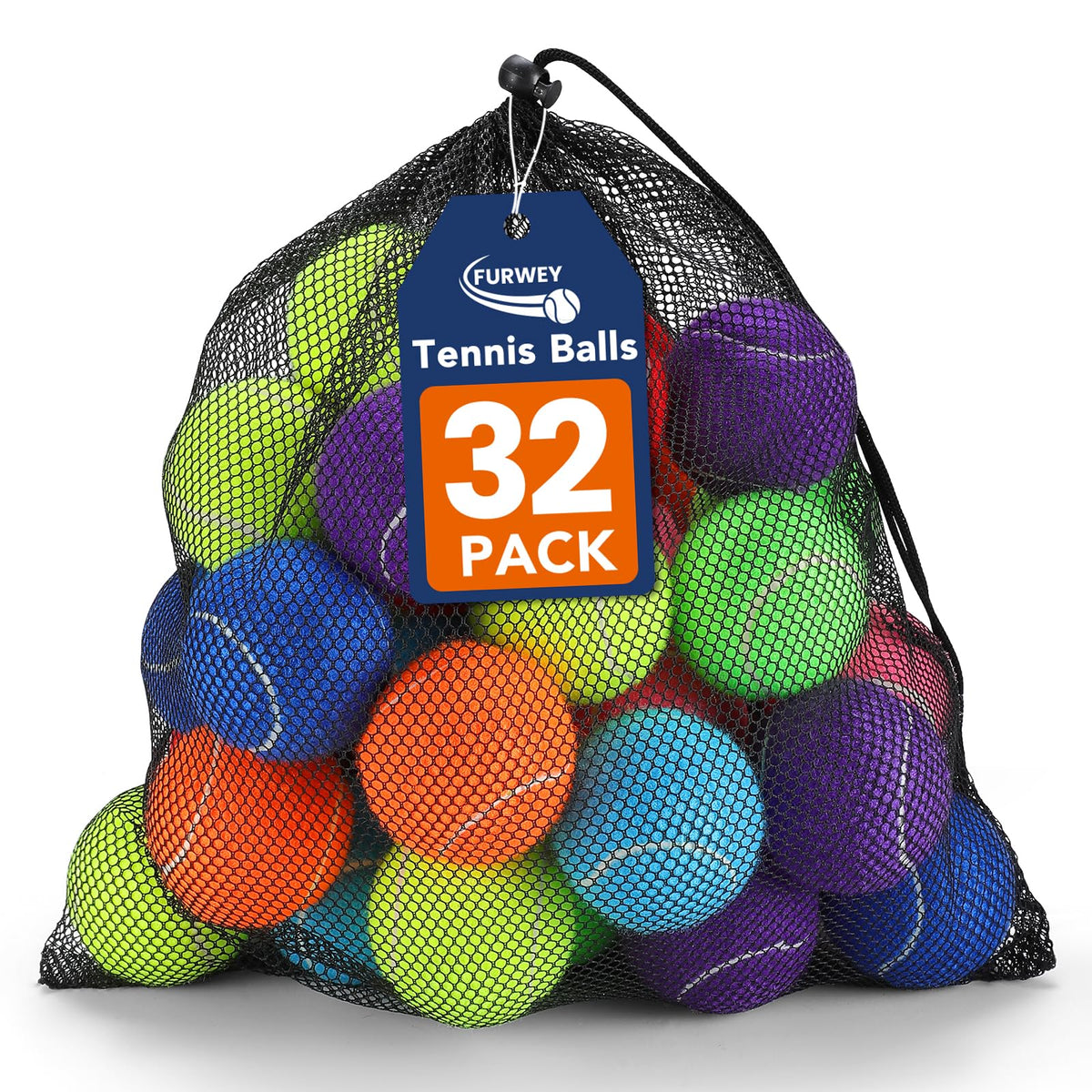 FURWEY tennis balls 32-pack in vibrant colors for easy fetch visibility