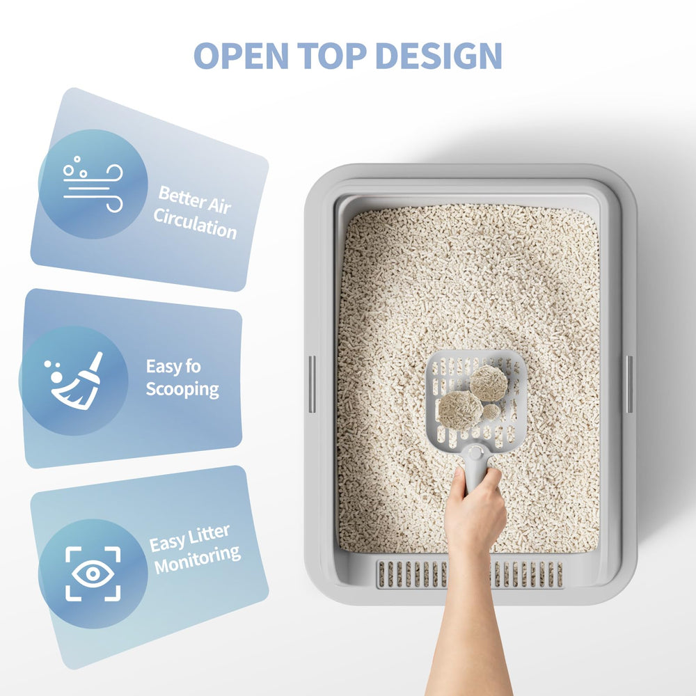 Fusblom space-saving stainless steel litter box fits compact spaces like corners or bathrooms.