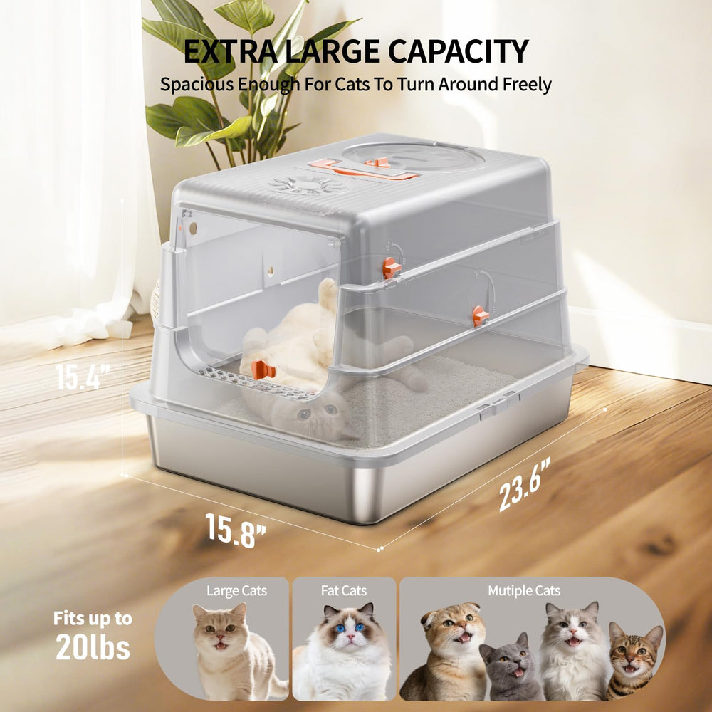 Fusblom stainless steel cat litter box fully enclosed privacy and odor containment