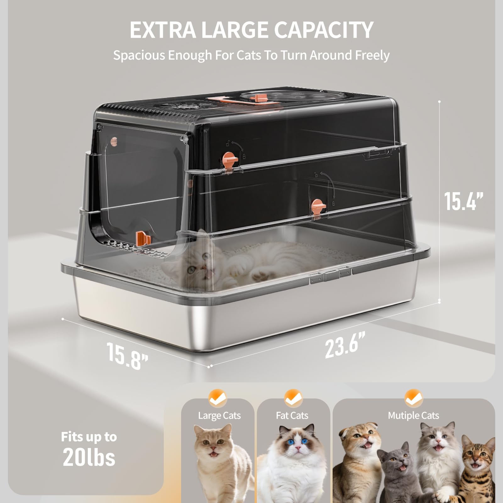 Fusblom XL enclosed metal litter pan with high sides for mess containment.