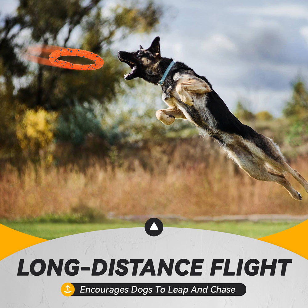 FUSOTO Dog Ring Toy features bright spots for visual stimulation during play.