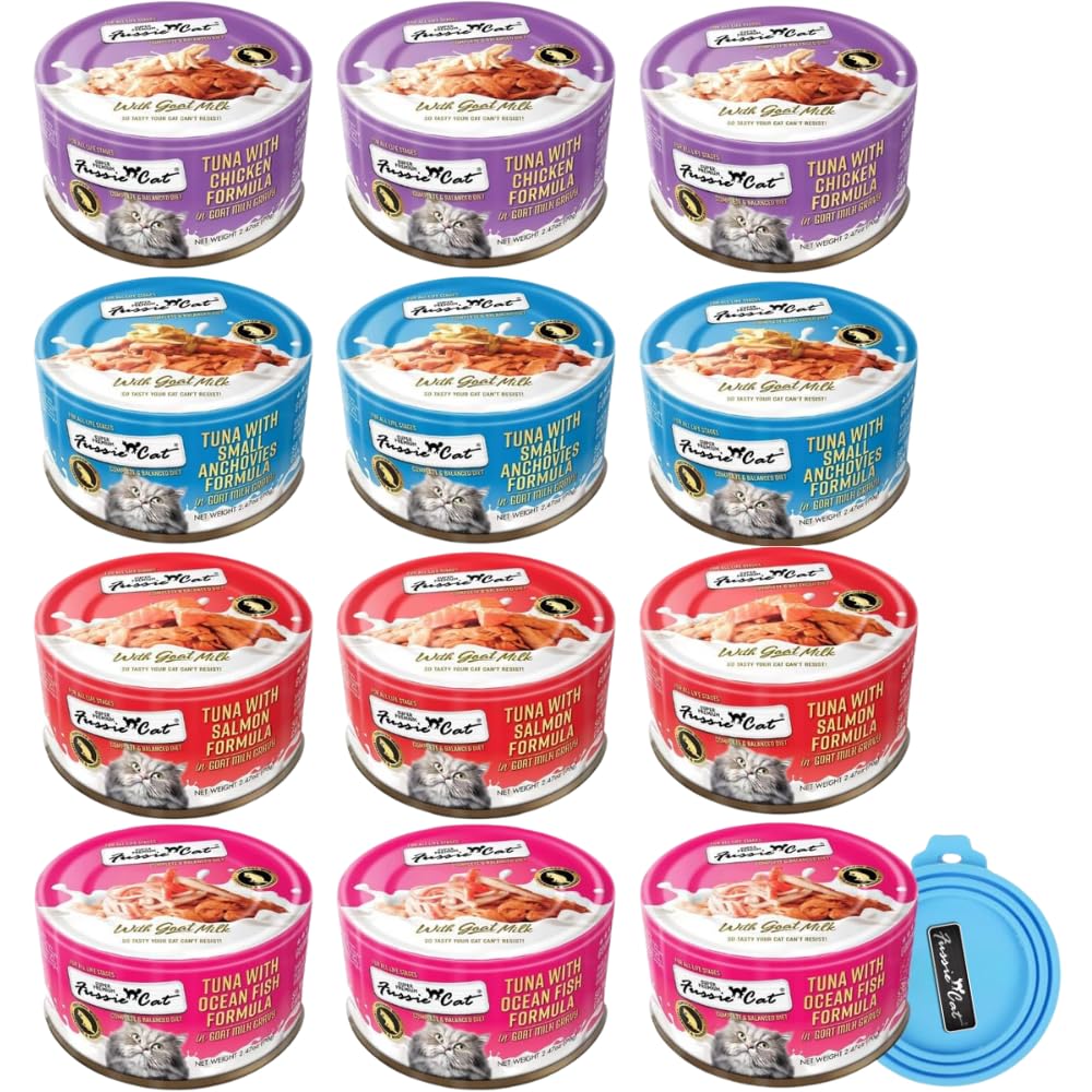 Fussie Cat Goat Milk Gravy front can highlights premium protein and hydration.