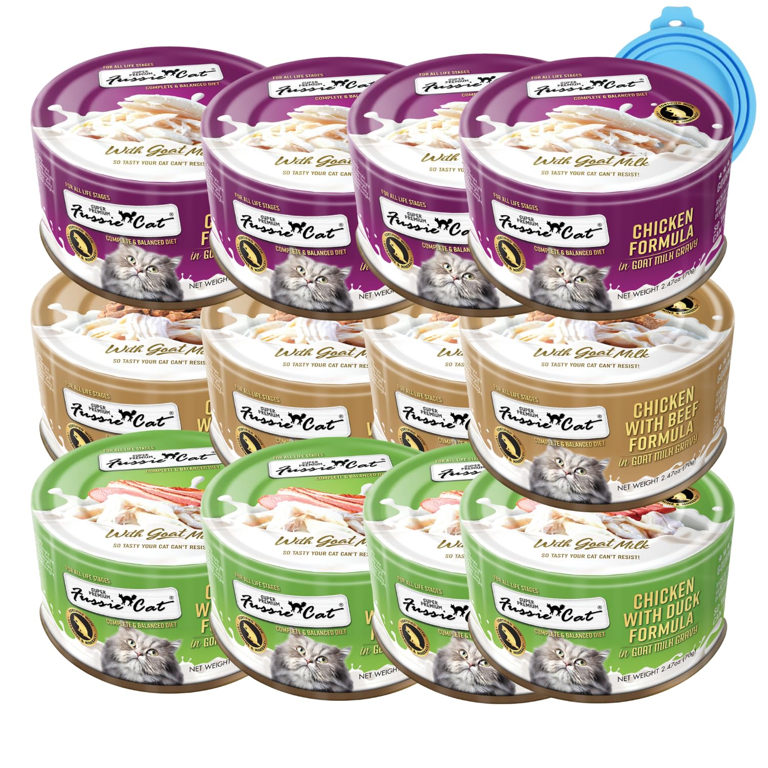Fussie Cat Goat Milk Wet Food pack with creamy texture appealing to picky eaters.