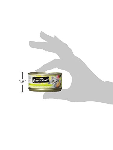 2.82oz Fussie Cat can served, moisture-rich meal option for all life stages.