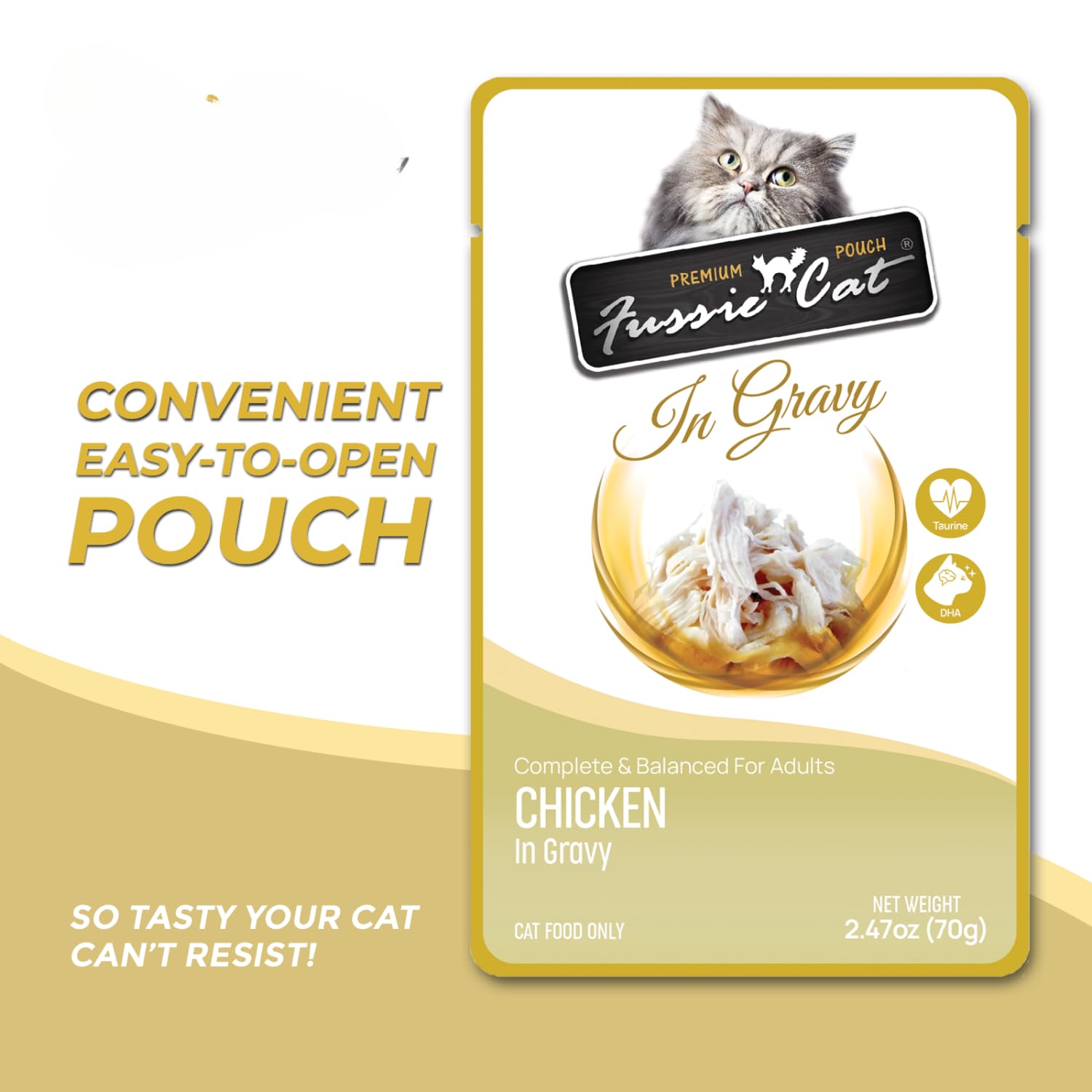 Fussie Cat lid included keeps portions fresh between meals.