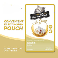 Fussie Cat lid included keeps portions fresh between meals.