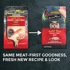 Fussie Cat Market Fresh chicken-turkey kibble in bowl highlighting palatable texture.