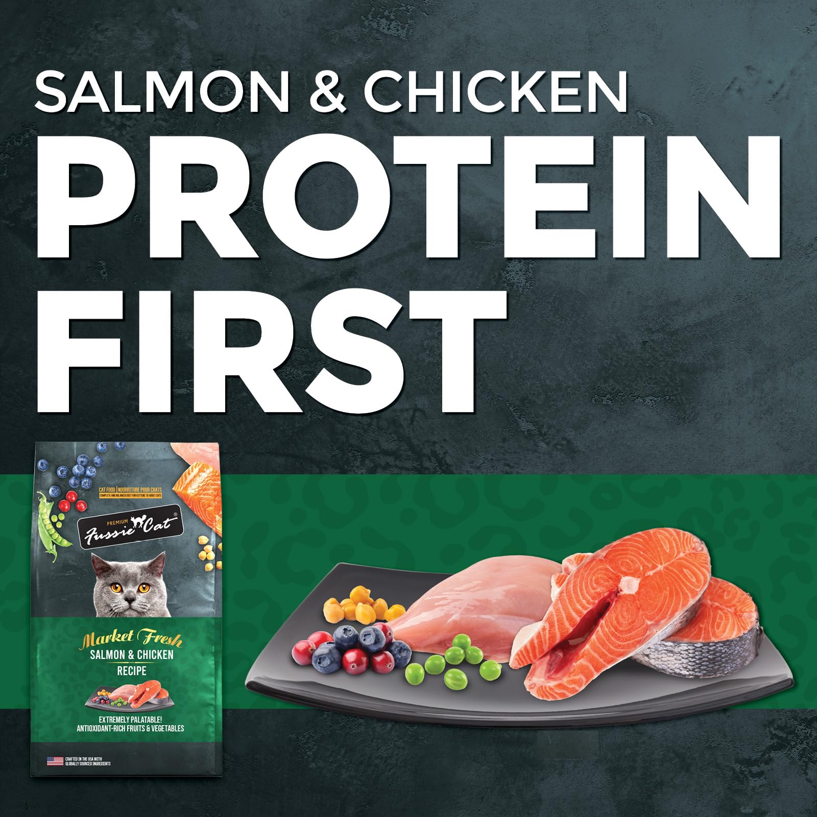 Fussie Cat Market Fresh salmon and chicken protein sources shown in the recipe.