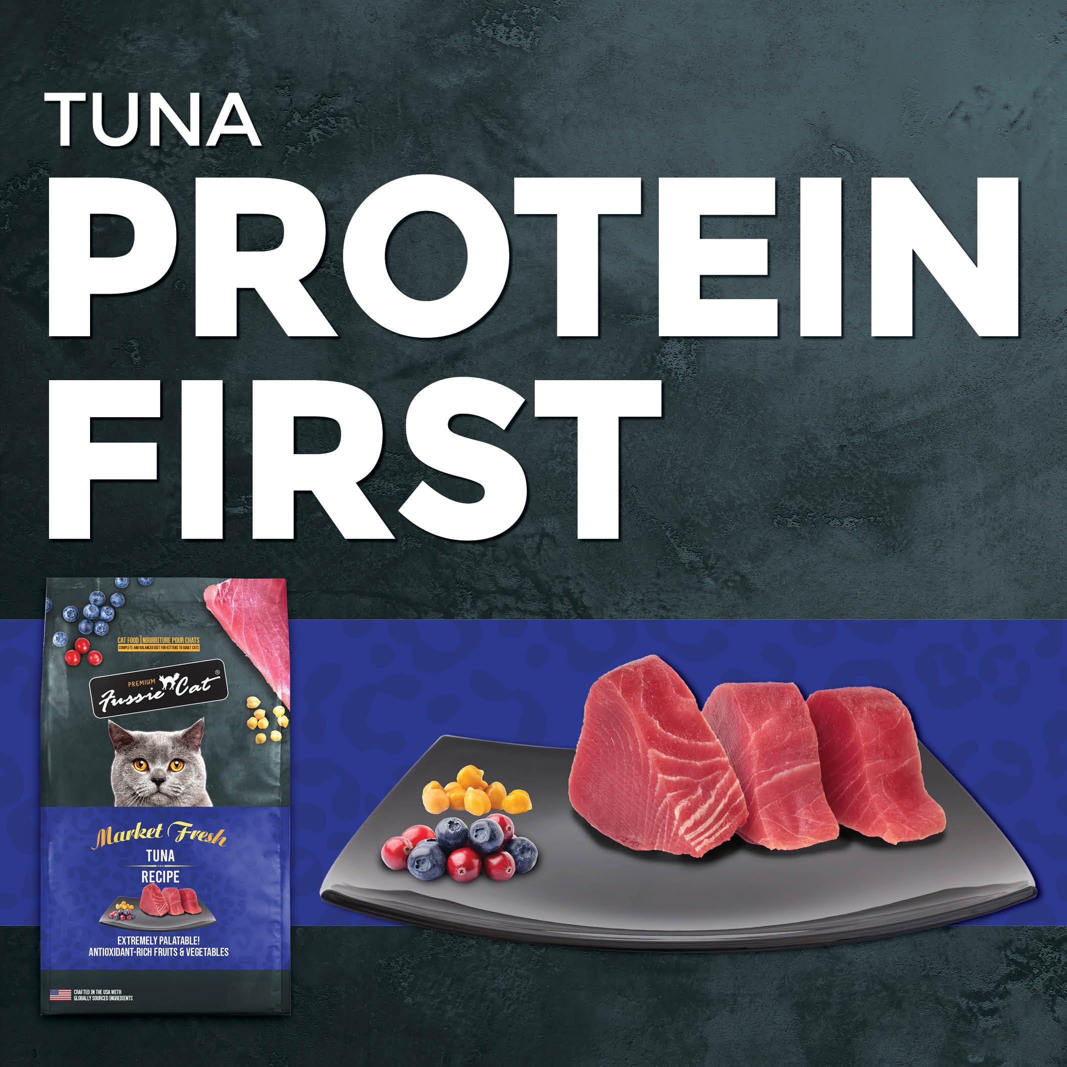 Fussie Cat Market Fresh Tuna close-up of real tuna as the first ingredient.