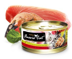 Fussie Cat mealtime-purr-finish captures a cat enjoying the dish