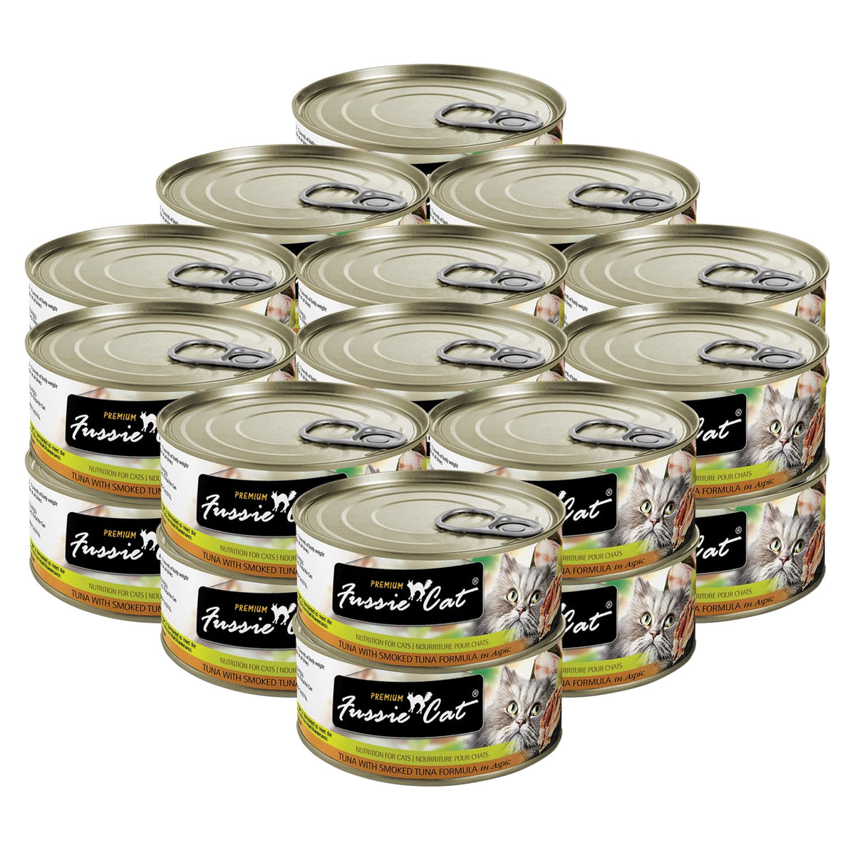 Fussie Cat Premium Tuna in Aspic bowl, grain-free formula for sensitive cats.