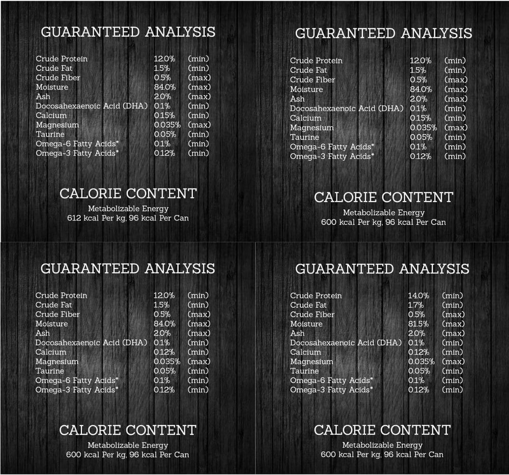 Ingredient highlights on Fussie Cat Premium wet food chart