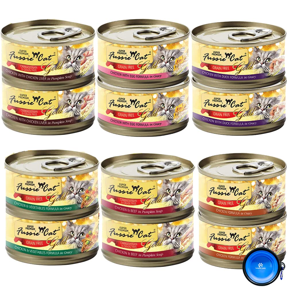 Fussie Cat Super Premium wet food variety cans offer balanced protein options.