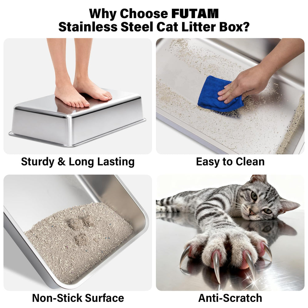 FUTAM easy-clean stainless steel litter box for fast maintenance
