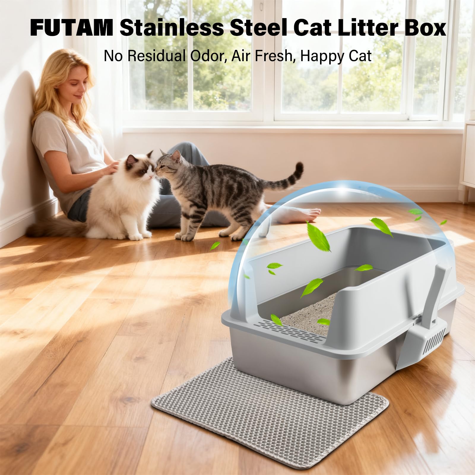 FUTAM scoop included with XL stainless steel litter box
