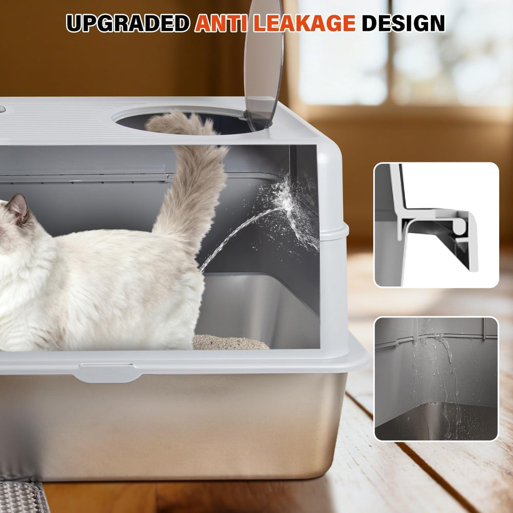 Three configurations of FUTAM litter box for open, semi-enclosed, or enclosed use.