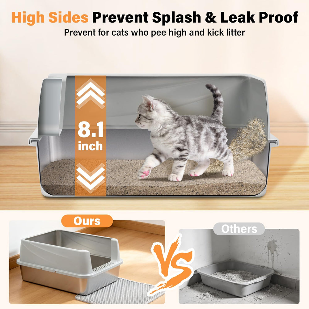 FUTAM low-entry stainless steel litter box ideal for kittens