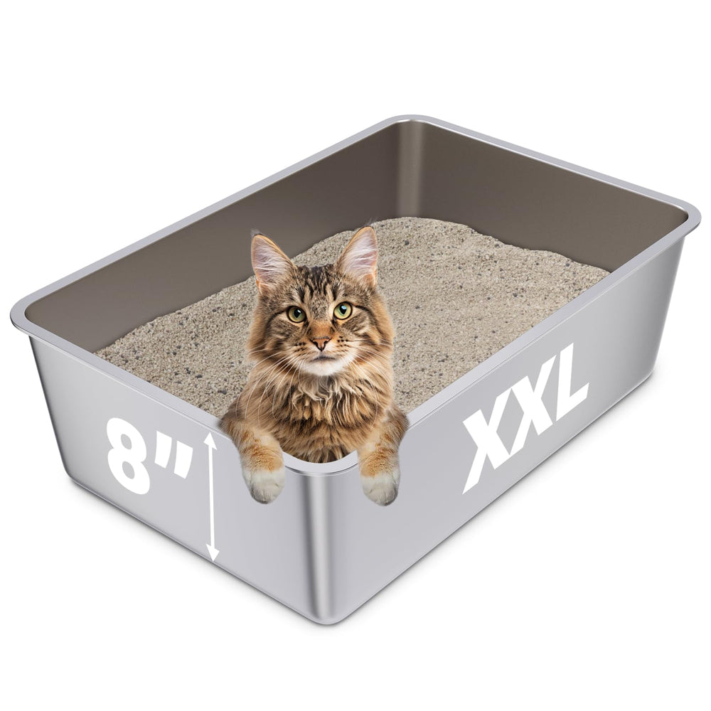 FUTAM stainless steel litter box interior view with ample space for big cats.