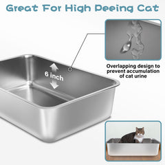 FUTAM stainless steel litter box with non-stick surface for easy cleaning